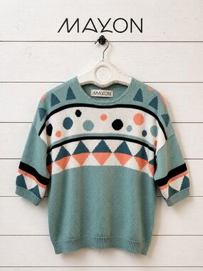 MAYON Geometric Knit Sweater Green Multi Size XL (Estimated)